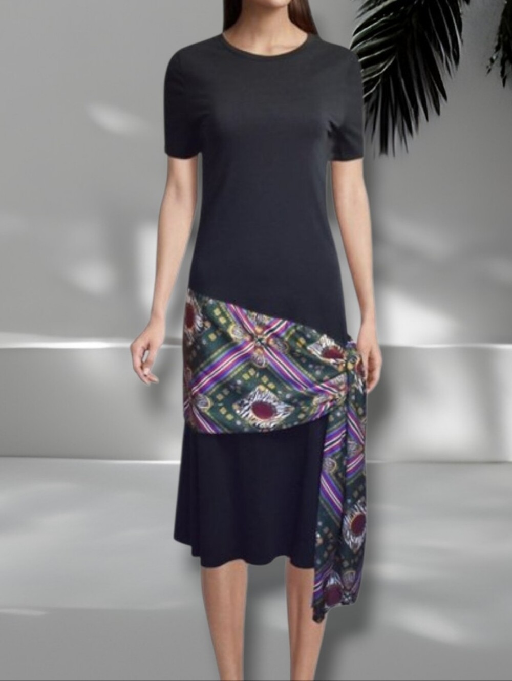 Zara T-shirt Dress with A Baroque Print Sash Tie. Size L. NWT - Picture 3 of 12